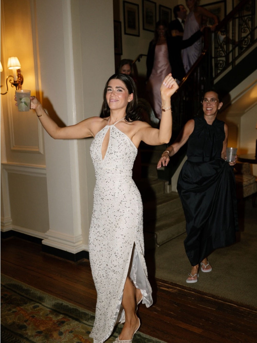 Vintage Scala Elegant White Beaded Halter Evening Dress